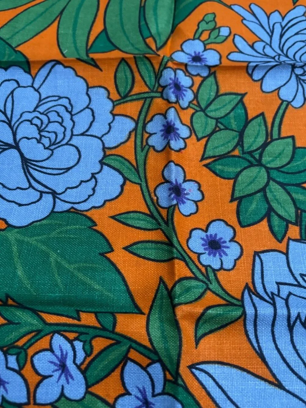 Vintage Irish Pure Linen Tea Towel Floral Design By Lamont Orange & Blue Fast Co